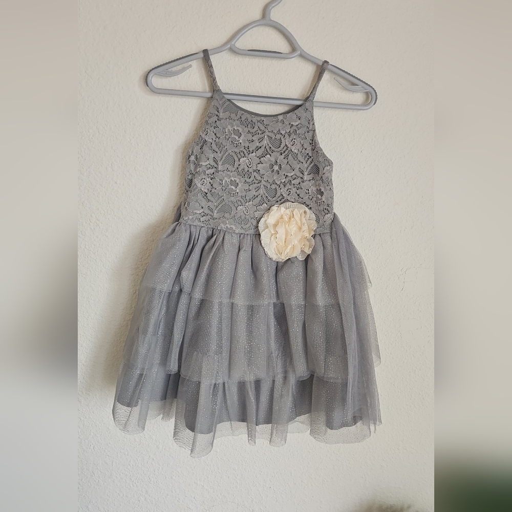 Elegant Gray Lace Kids Dress